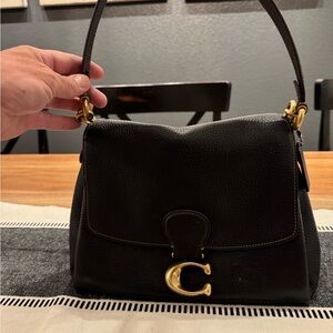 Coach Black Pebbled Leather Shoulder Bag with Gold 'C' Accent
